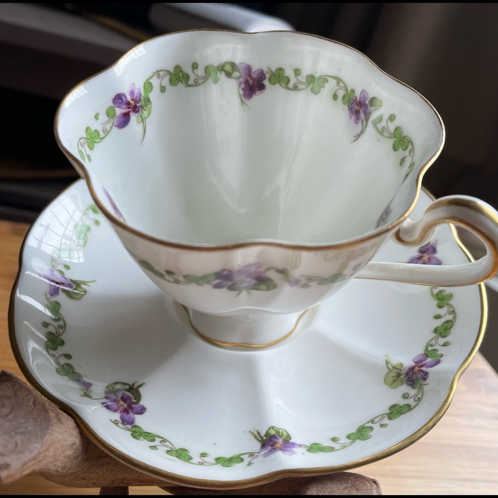 Crescent George Jones & Sons bone China England purple flowers & shamrocks